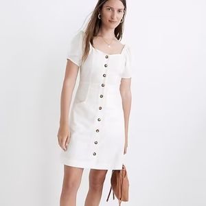 Linen-Cotton Puff-Sleeve Mini Dress
